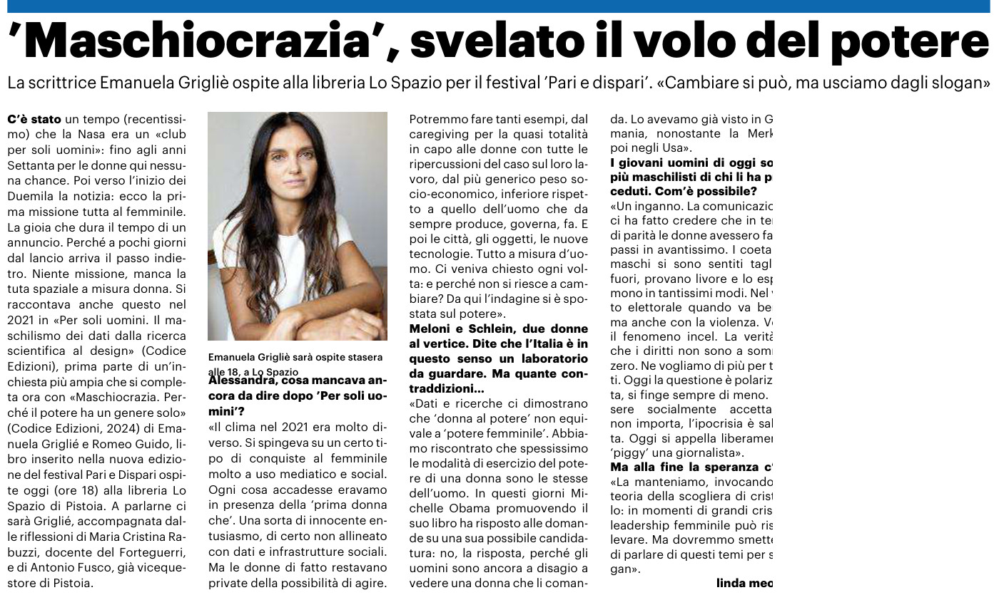 Articolo di La Nazione del 21 novembre 2025 sul Festival Pari e Dispari 2025